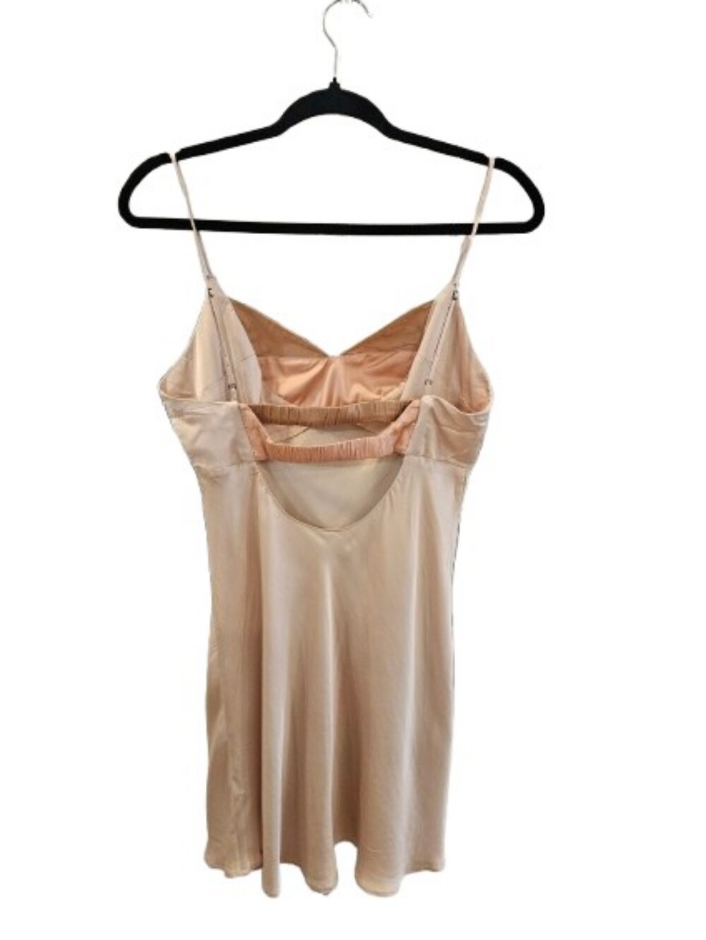 NWT Champagne Satin Slip Dress Medium Colorblock Open Back Coquette Mini Dress - Picture 8 of 9
